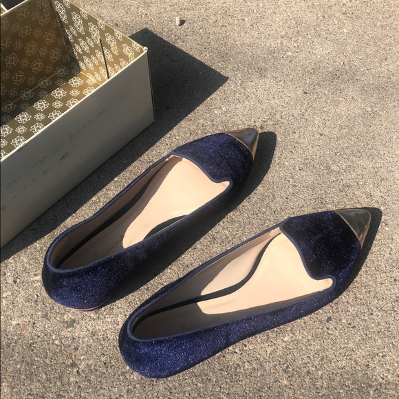 Guilhermina Blue Velvet Mirror Toe Flats - Picture 3 of 6